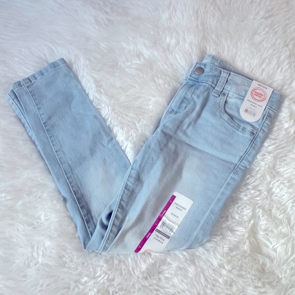 NWT Wonder Nation Girls Light Blue Denim Jeans Kids 7 Skinny Stretch Style - Picture 2 of 4